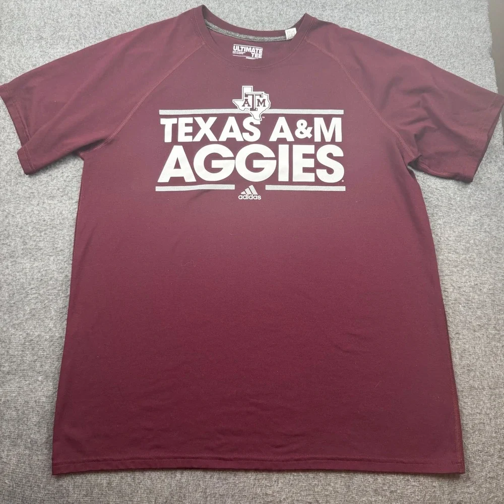 Adidas T-Shirt Men's XL Maroon Texas A&M Aggies‎ Ultimate Tee Climalite Raglan